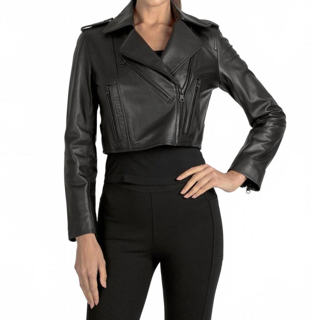 NEW BLANC NOIR cleo cropped moto jacket in black
